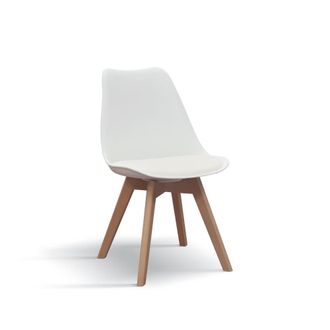 Konte Design Lote de 4 sillas de polipropileno blanco, patas de madera, 47x52x82