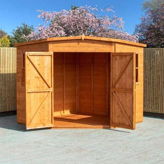 Shires Corner Shed Double Doors Tongue & Groove Garden Shed 7x7 ft in Brown