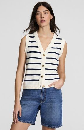 Lands End Milano Sweater Vest in Ivory/deep Sea Navy Stripe at Nordstrom, Size X-Large