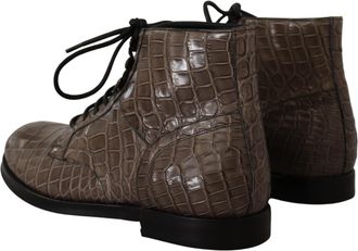 Dolce & Gabbana Mens Gray Crocodile Leather Derby Boots