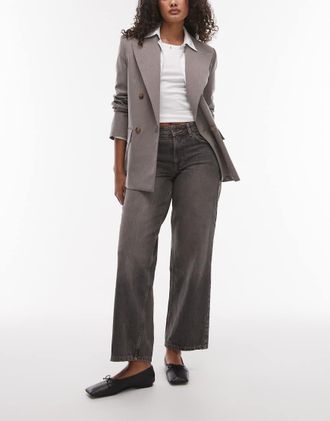 Topshop Cinch low rise relaxed jeans in dark vintage gray