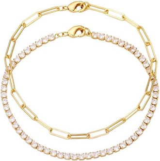 Adornia Adornia 14K Plated Tennis & Paperclip Chain 8In Bracelet