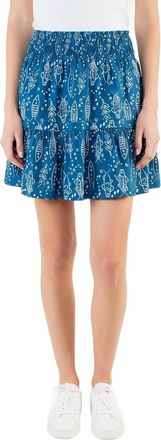 THML Clothing High Waisted Fish Print Skirt In Blue