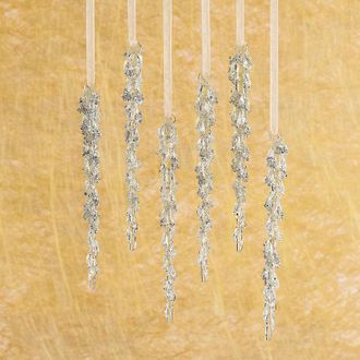 Frontgate Set of 6 - Luxury Ornament Set - Glittered Crystal Icicles - Frontgate - Christmas D&eacute;cor