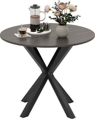 Costway 90CM Wood Dining Table Round Kitchen Table for 2-4 People-Black