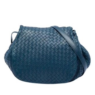 Bottega Veneta Pre-owned Woven Nappa Crossbody - Dames - Pre-owned - Blauw - Maat: ONE Size Leer