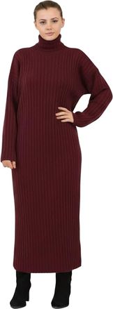 Generic Ladies Knitted Maxi Dress Long Sleeve High Funnel Neck Pullover Jumper - Womens Winter Warm Ribbed Long Dress, Soft Stretchy One Size Fit (UK 8-16) (U