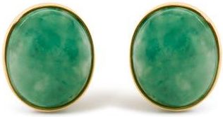 House of Brilliance 18K Yellow Gold 12x10 MM Bezel Set Oval Green Aventurine Stud Earrings at Nordstrom