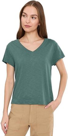 Lilla P Relaxed Short Sleeve V-Neck T-Shirts Womens Clothing Eucalyptus : XS, Cotton