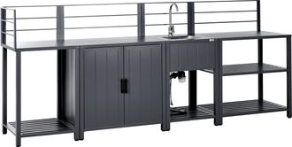 Beliani Conjunto De Cocina Exterior De 4 Piezas Armario De Aluminio Armario E Isla Con Fregadero Gris Grafito Viggiano
