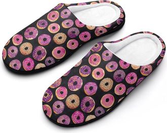 Generic Colorful Donuts Mens Slippers Memory Foam Winter Warm Sandals Slip On House Shoes Size 7-14