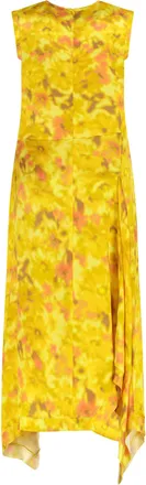 Acne Studios Womens Yellow Asymmetric Printed Dress Acetate