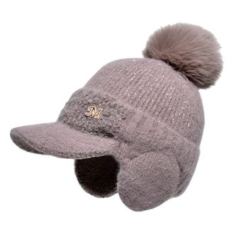 Generic Cold Weather Headwear Women Winter Plush Baseball Cap Cute Fashion Duck Tongue Hat Wool Knitting Wool Cap Leather Trapper Hat Men (Coffee, One Size)