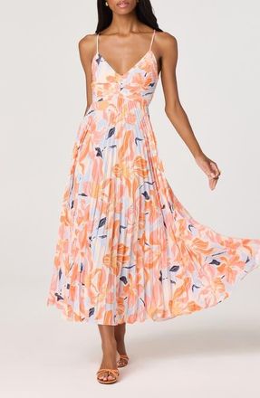 ASTR the Label Blythe Pleated Maxi Dress in Orange Blue Floral at Nordstrom, Size Medium