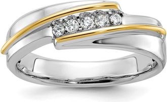 Diamond2Deal 14k Two-tone Lab Grown Diamond 5-Stone Band Ring 0.16Ct Clarity- VS Color- G-H