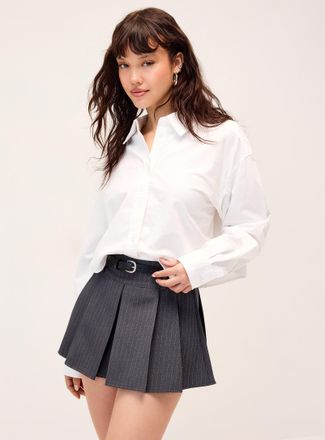 Twik Womens Pinstripes belted pleated miniskirt