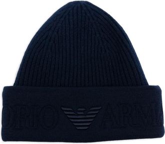 Emporio Armani Berretto a coste con logo ricamato - Blu