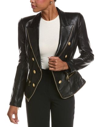 L'agence LAgence Ottilie Zip Leather Blazer