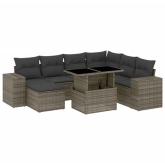 vidaXL Set De Sof&aacute;s De Jard&iacute;n Y Cojines 8 Piezas Rat&aacute;n Sint&eacute;tico Gris Vidaxl
