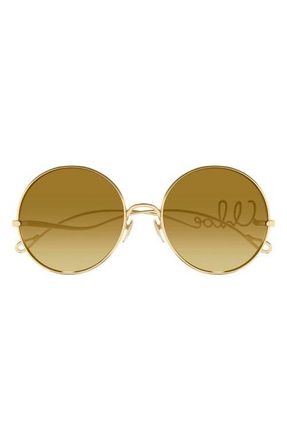 Chlo&eacute; 56mm Gradient Round Sunglasses in Gold at Nordstrom