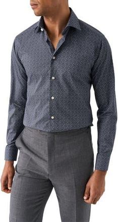 Eton Slim Fit Floral Cotton Dress Shirt in Dark Blue at Nordstrom Rack, Size 14.5