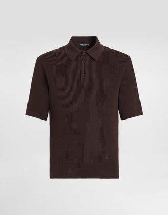 Dolce & Gabbana Micro-rib Cotton Polo Shirt - Man Sweaters And Cardigans Brown 48