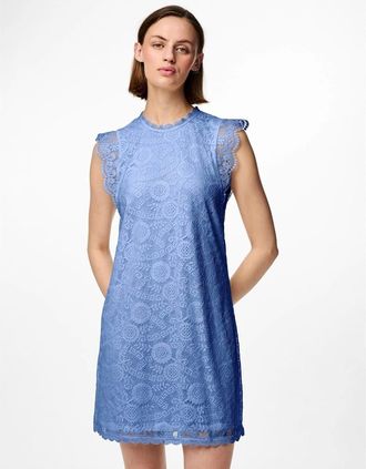 Pieces Womens Kni High Neck Mini A-Line Dress - Blue - Size: 12