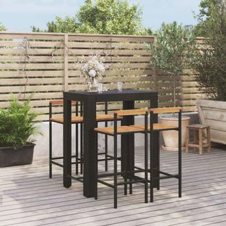 Berkfield Home 5 Piece Garden Bar Set Black Poly Rattan&Solid Wood Acacia