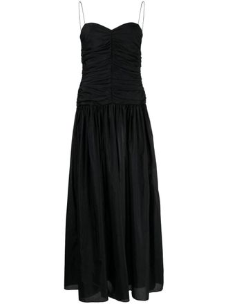 Matteau drop-waist gathered dress - women - Organic Cotton/Silk - 1 - Black