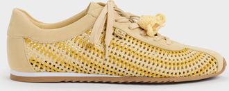 Charles & Keith Jace Crochet & Suede Flower Sneakers