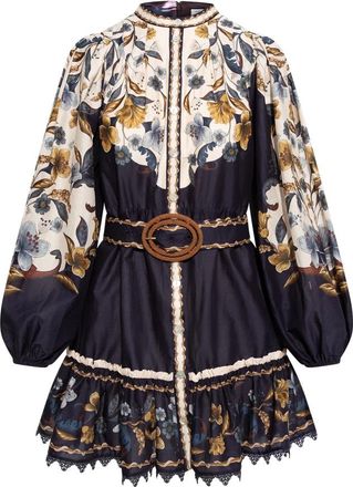 Farm Rio Golden Nature Mini Jurk - Dames - Korte kleedjes - Veelkleurig - XL - Katoen - Kleedjes