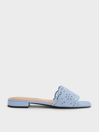 Charles & Keith Leather Embroidered Slide Sandals