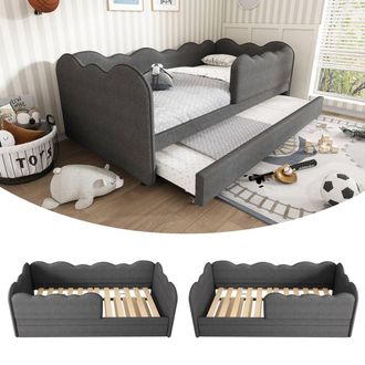 Matteo Grey Linen Upholstered Daybed with Pull-Out Trundle - Single 3FT Bed