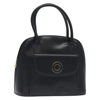 Celine Circle Logo Handbag Leather Black Leather Bag (Pre-Owned)