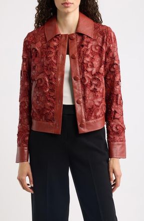 Elie Tahari The Chayenne Faux Leather Lace Jacket in Toasted Saffron at Nordstrom, Size X-Small