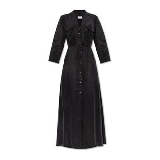 Ganni Kleedjes, Dames, Zwart, S, Leer, Fluid Cupro Maxi Jurk