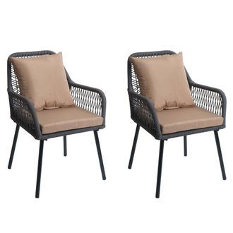Hhg Hhg - Nunca Usado] Juego De 2 Sillas De Jard&iacute;n 475, Asiento/respaldo De Exterior En Tejido De Cuerda De Aluminio Rope, Antracita, Funda Topo