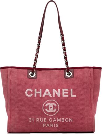 Chanel Red Canvas Deauville Tote Bag