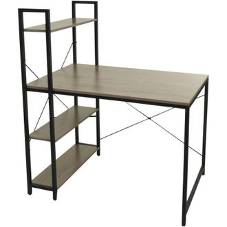 Hhg Non utilizzato] Scrivania pc laptop tavolino ripiani regolabili HHG 669 120x100x60cm ferro mdf grigio marrone