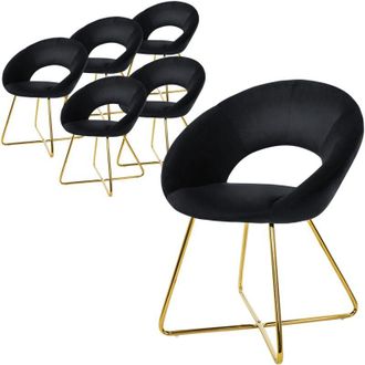 ML Design Set 6 Sedie per Sala da Pranzo in Velluto Nero con Schienale Rotondo Poltroncina Imbottita da Cucina Salotto con Gambe in Metallo Oro Seduta