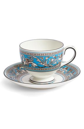 Wedgwood Florentine Bone China Teacup & Saucer Set in Turquoise at Nordstrom