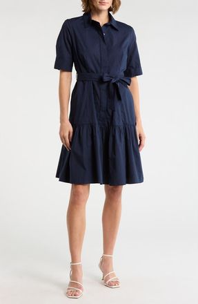 Calvin Klein Short Sleeve Cotton Shirtdress in Indigo at Nordstrom Rack, Size 14