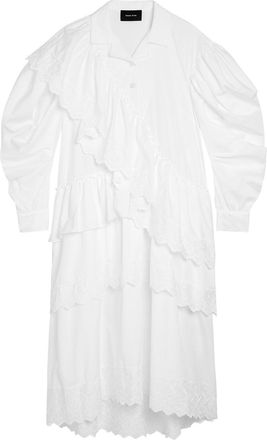 Simone Rocha Simone Rocha Ruffled Cotton Midi Shirt Dress - White - 12 (UK12 / M)