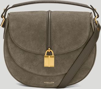 DeMellier The Siena Saddle in Deep Olive Suede & Deep Olive Small Grain Leather Crossbody bag