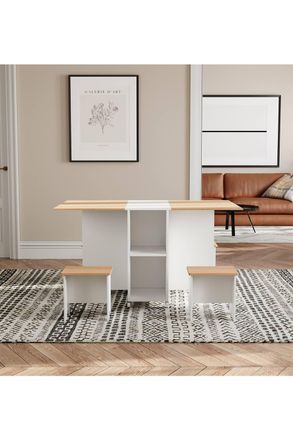 Living and Home Drop Leaf Dining Table Set with 4 Chairs in White