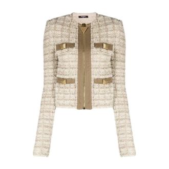 Balmain Giacca senza colletto con 4 tasche e zip - - Jackets - Donna - Beige - L