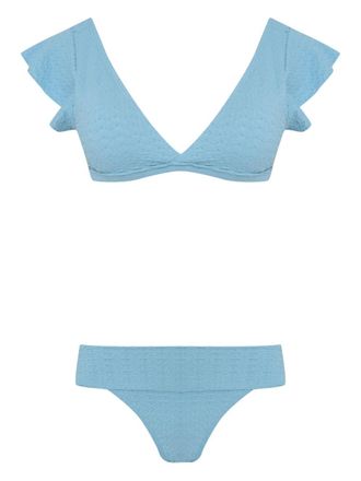 Brigitte V-neck ruffled-sleeve bikini - Blue