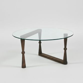 Emob Mesa De Centro En Vidrio Templado Y Madera De Haya Yuvarlak