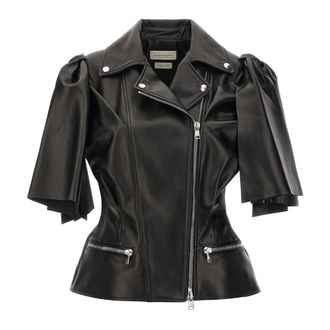 Alexander McQueen Bow Knot Biker Vest - female - Alexander McQueen - Leather Jackets - Black - M - Jackets