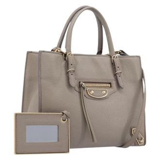 Balenciaga Papier A4 Zip Around Classic Studs Leather Beige Leather Handbag (Pre-Owned)